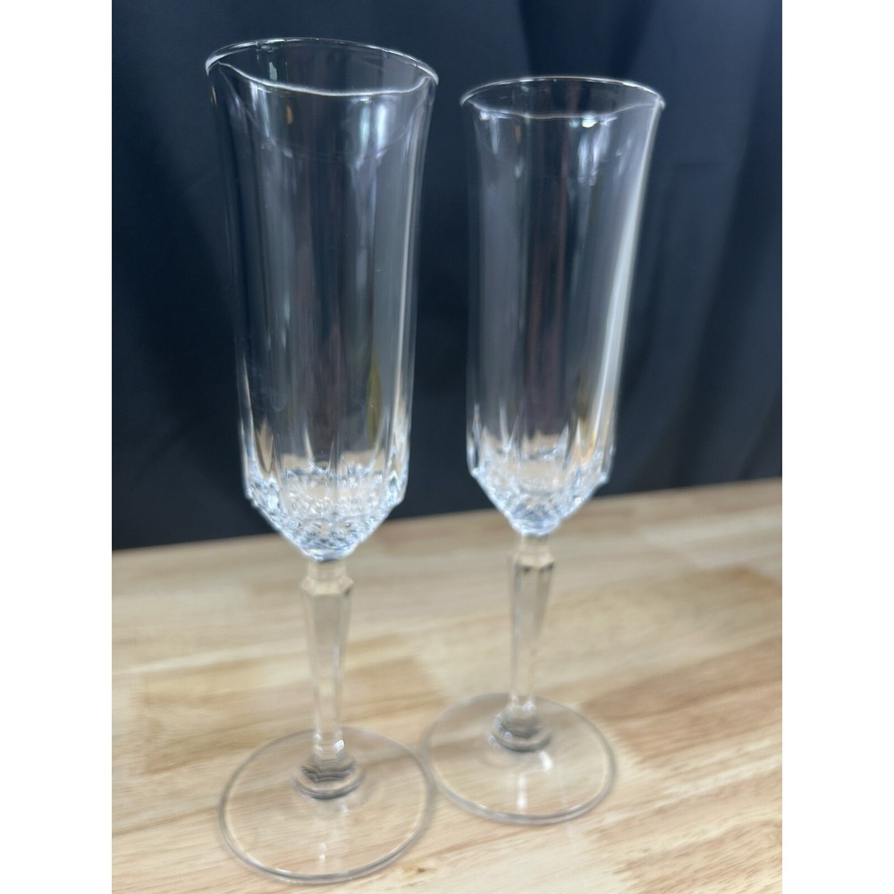 Set of 2 ~ Tall 4oz Fluted St George Champagne Wine‎ Glasses ~ Cut/Crystal